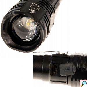 Αδιάβροχος Επαναφορτιζόμενος Φακός Cree LED Αλουμινίου με Zoom, 4 Χρώματα Φωτισμού και UV
