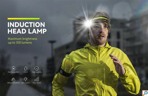 Αδιάβροχος Επαναφορτιζόμενος COB LED Φακός Κεφαλής 350lm με 5 Λειτουργίες Φωτισμού και Αισθητήρα Κίνησης Χεριού - KEANOS