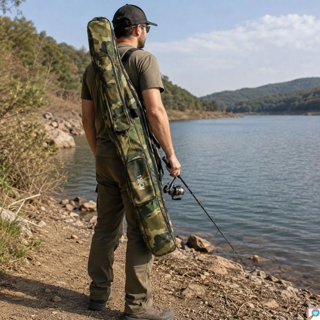 Αδιάβροχη Θήκη Καλαμιών Ψαρέματος Camouflage 150cm με Ιμάντες Μεταφοράς