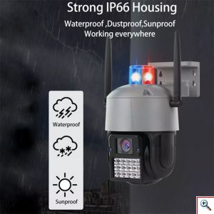 Αδιάβροχη Ασύρματη IP WiFi Κάμερα 1080p, 3MP, PTZ Dome 355°, Νυχτερινή Λήψη, Ανίχνευση Κίνησης, Ειδοποίηση στο Κινητό, με LED φάρο, Mic, Ηχείο, OEM