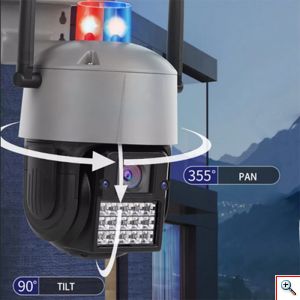 Αδιάβροχη Ασύρματη IP WiFi Κάμερα 1080p, 3MP, PTZ Dome 355°, Νυχτερινή Λήψη, Ανίχνευση Κίνησης, Ειδοποίηση στο Κινητό, με LED φάρο, Mic, Ηχείο, OEM
