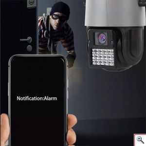 Αδιάβροχη Ασύρματη IP WiFi Κάμερα 1080p, 3MP, PTZ Dome 355°, Νυχτερινή Λήψη, Ανίχνευση Κίνησης, Ειδοποίηση στο Κινητό, με LED φάρο, Mic, Ηχείο, OEM