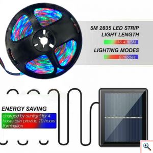 Αδιάβροχη Αυτόνομη RGB Ταινία LED 3528 SMD, με Ηλιακό Πάνελ & Τηλεχειριστήριο, RGB Λεντοταινία 5 Μέτρων, OEM