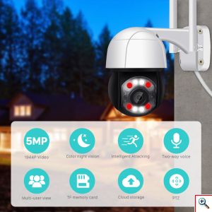 Αδιάβροχη Έξυπνη PTZ Κάμερα Ασφαλείας IP WiFi - Ethernet HQ 5MP, Pan / Tilt με Αισθητήρα Κίνησης, Αpp Κινητού, Νυχτερινή Λήψη, Ηχείο, Μικρόφωνο, VRT C-10