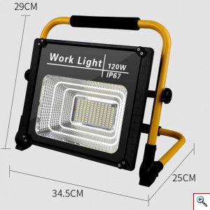 Αδιάβροχος Ηλιακός Προβολέας Εργασίας 120W με Eνσωματωμένο Φωτοβολταϊκό Πάνελ, Μεταλλική Βάση & Τηλεκοντρόλ - Solar Work Light, W-745