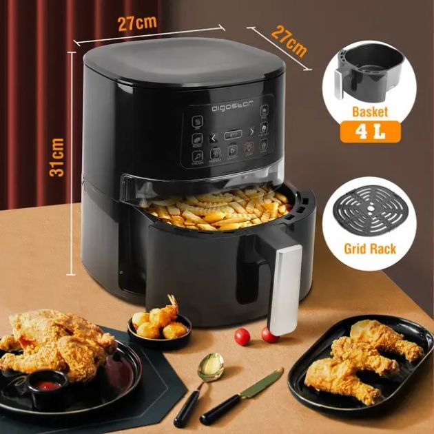 Φριτέζα Αέρος 4L 1600W – Υγιεινό Μαγείρεμα με Παράθυρο - Ψηφιακή Οθόνη Αφής, 7 Προγράμματα, Χωρίς Λάδι, για 3-4 Άτομα