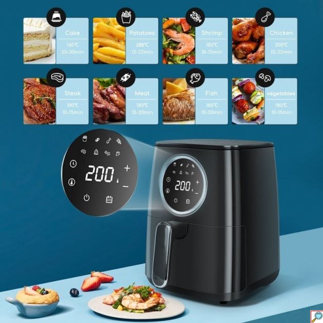 Φριτέζα Αέρος 4.2L 1400W – Ψηφιακή με Οθόνη Αφής & 8 Προγράμματα - Υγιεινό Μαγείρεμα, Ρύθμιση 50-200°C, Αντικολλητικός Κάδος