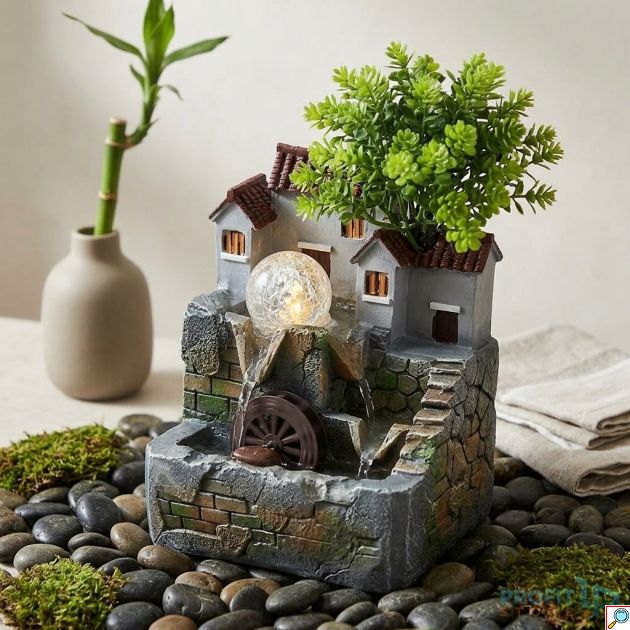 Διακοσμητικό Συντριβάνι με LED & Τροχό Νερού 33 cm - Zen Ατμόσφαιρα