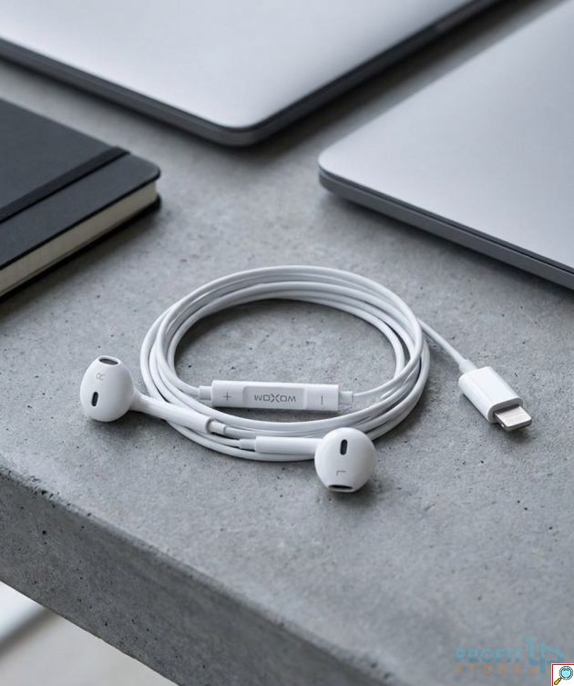 Ενσύρματα Ακουστικά Lightning MOXOM για iPhone/iPad - Με Μικρόφωνο & Χειριστήριο Ελέγχου, Καθαρός Ήχος, Λευκό Χρώμα