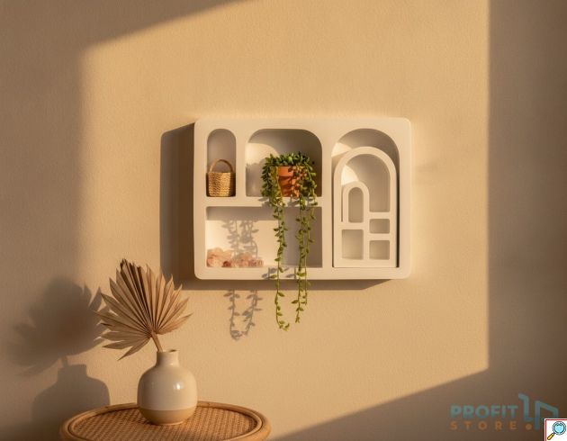 Διακοσμητικό Ράφι Τοίχου - Λευκό με 5 Θήκες, 45x38x9cm - Μοντέρνα Διακόσμηση Σπιτιού για Οργάνωση & Στυλ