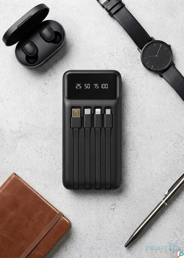 Power Bank 10000mAh – Ταχεία Φόρτιση & Ενσωματωμένα Καλώδια - LED Οθόνη, 4 σε 1, Λεπτός Σχεδιασμός για Κινητά & Tablet