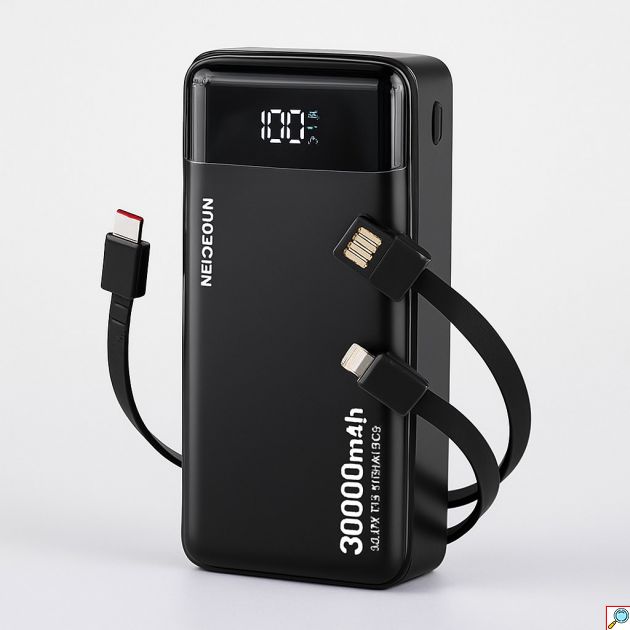 Power Bank 30000mAh - Γρήγορη Φόρτιση 22.5W, Ψηφιακή Οθόνη και Ενσωματωμένα Καλώδια