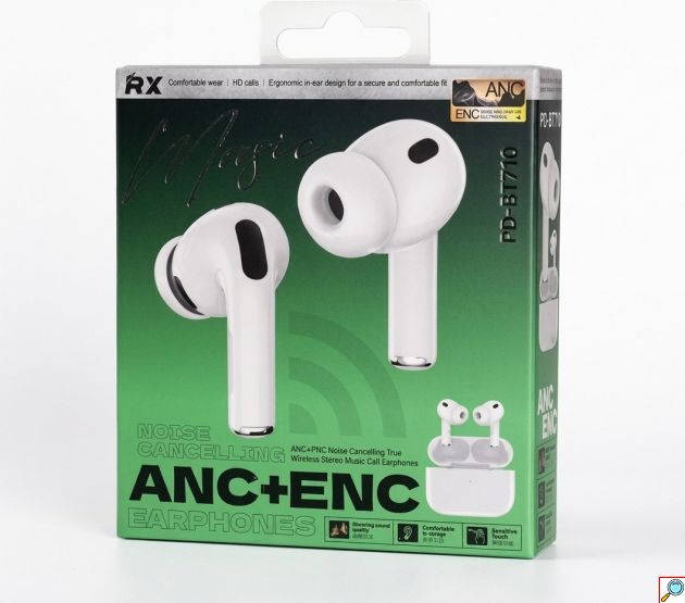 Ασύρματα Bluetooth Ακουστικά με ANC+ENC Ακύρωση Θορύβου - HiFi Ήχος, Θήκη Φόρτισης 500mAh, Αυτονομία 42 Ώρες, Λευκό