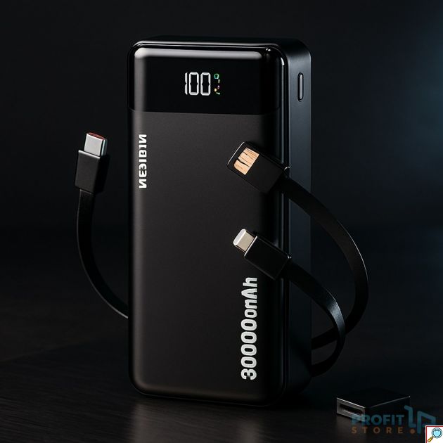 Power Bank 30000mAh - Γρήγορη Φόρτιση 22.5W, Ψηφιακή Οθόνη και Ενσωματωμένα Καλώδια