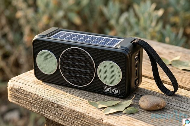 Φορητό Ραδιόφωνο - Ηλιακό Πάνελ, USB, AUX, Κάρτα TF & LED - Μαύρο Ηχείο Bass