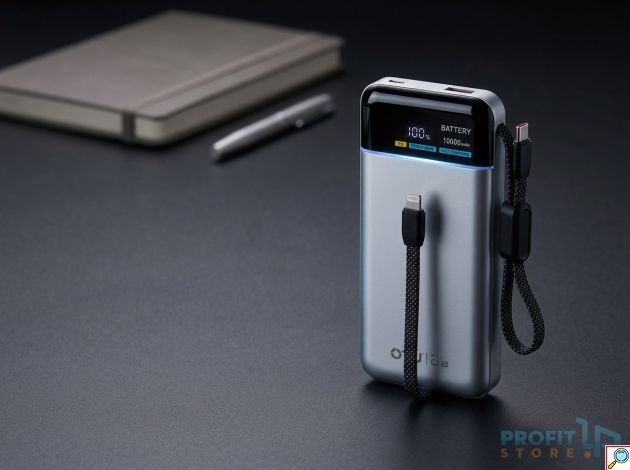 Power Bank 10000mAh - Γρήγορη φόρτιση 22.5W, Ενσωματωμένα Διπλά Καλώδια και Ψηφιακή Οθόνη LED