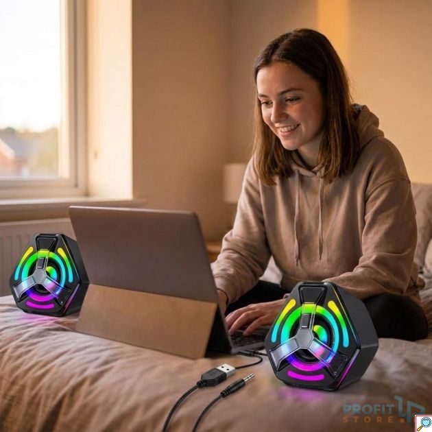 Ηχεία Υπολογιστή 6W - RGB Φωτισμός & 3.5mm AUX - Compact Στερεοφωνικός Ήχος για Gaming, PC & Laptop