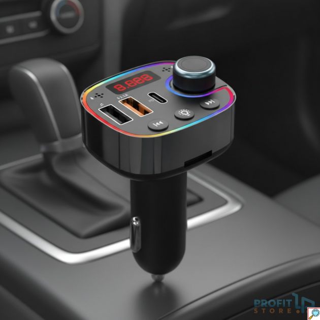 FM Transmitter RGB - Bluetooth 5.0 & Φόρτιση 5V/2.1A, RGB LED, FM 87.5-108MHz, hands-free