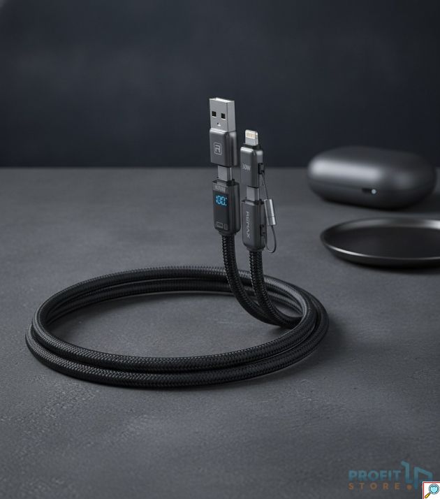Καλώδιο Φόρτισης 4 Σε 1 - 100W Με Ψηφιακή Ένδειξη, Μεταφορά Δεδομένων Και Μήκος 1.2m
