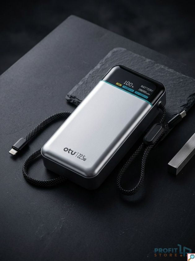 Power Bank 30000mAh - Γρήγορη Φόρτιση 22.5W, Διπλά Ενσωματωμένα Καλώδια και Ψηφιακή Οθόνη