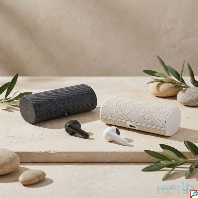 Ασύρματα Ακουστικά Bluetooth Ezra με θήκη-ηχείο, φορητός ήχος σε Μαύρο/Λευκό