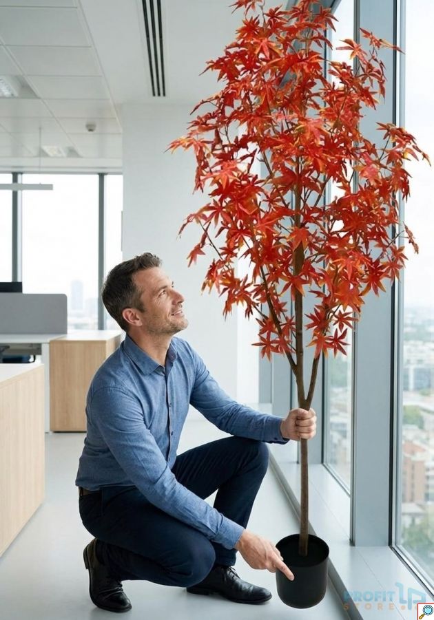Τεχνητό Διακοσμητικό Δέντρο Σφενδάμου 180cm Πορτοκαλί – Φθινοπωρινή Ατμόσφαιρα - Ρεαλιστική Όψη, Σταθερή Βάση, για Σαλόνι & Γραφείο