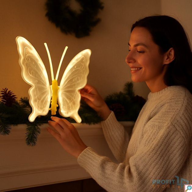 Χριστουγεννιάτικη Φωτιζόμενη Πεταλούδα LED 40cm Διακοσμητική με Θερμό Λευκό Φως - Για Δέντρο & Εσωτερικούς Χώρους, Λειτουργεί με Μπαταρίες
