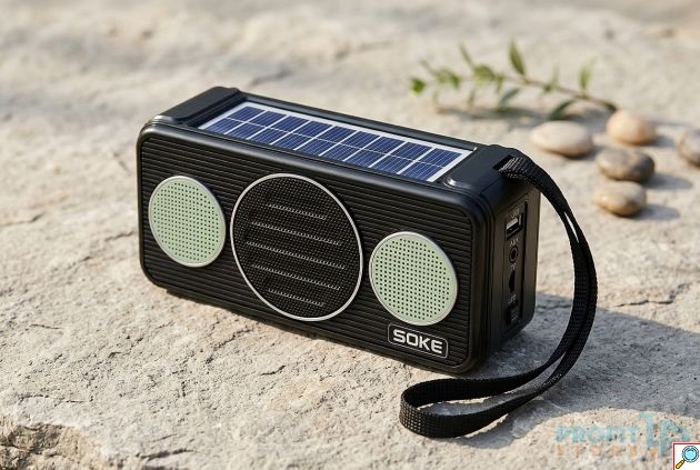 Φορητό Ραδιόφωνο - Ηλιακό Πάνελ, USB, AUX, Κάρτα TF & LED - Μαύρο Ηχείο Bass