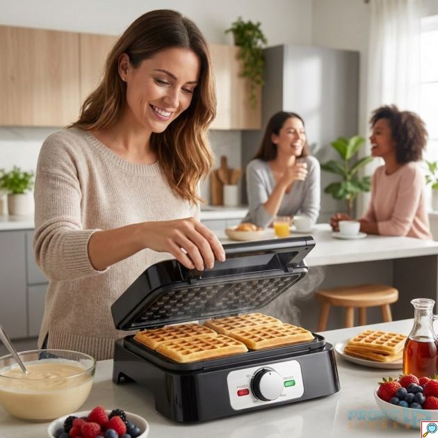 Βαφλιέρα 4 θέσεων - 1200W για βελγικές βάφλες, αντικολλητικές πλάκες, ιδανική για πρωινό & brunch