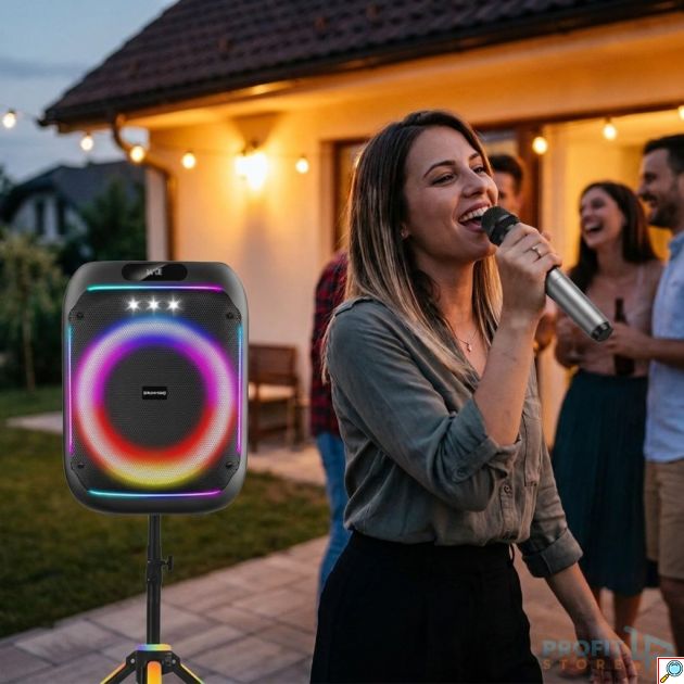 Ηχείο Karaoke - 60W Bluetooth Partybox με πολύχρωμο φωτισμό, 8″, βάση & ασύρματο μικρόφωνο