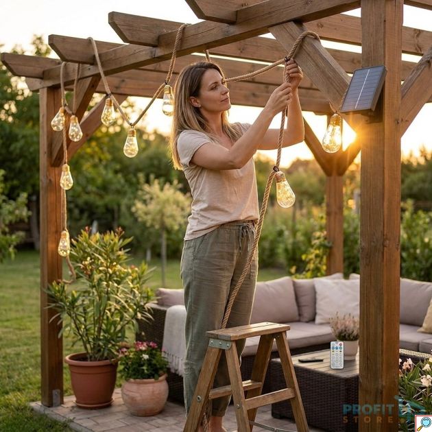 Ηλιακή Γιρλάντα LED 7,8m με 16 Λαμπάκια - Ζεστός εξωτερικός φωτισμός - Τηλεχειριστήριο, 8 λειτουργίες, IP65