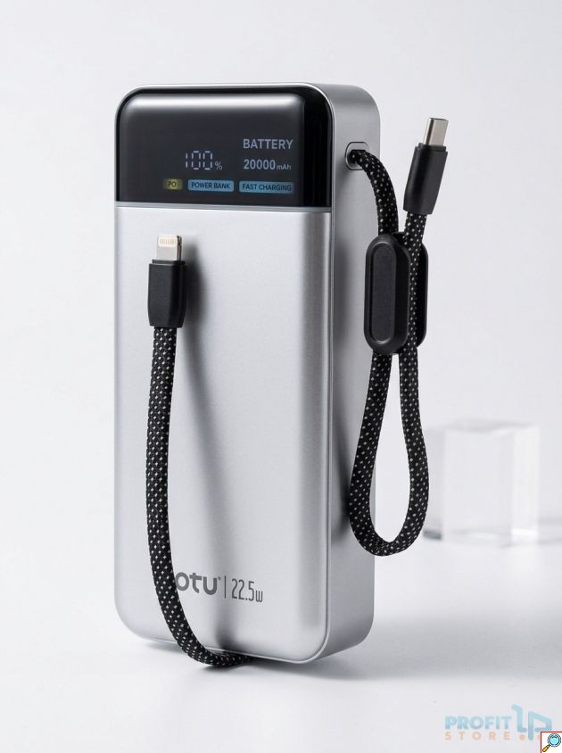 Power Bank 20000mAh με Γρήγορη Φόρτιση 22.5W - Ενσωματωμένα Καλώδια & Ψηφιακή Οθόνη LED