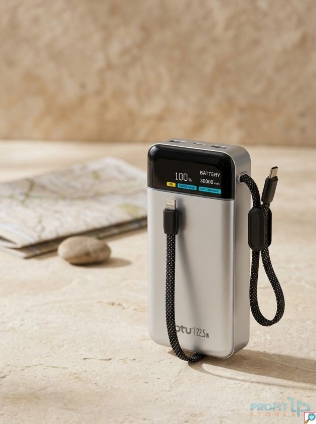 Power Bank 30000mAh - Γρήγορη Φόρτιση 22.5W, Διπλά Ενσωματωμένα Καλώδια και Ψηφιακή Οθόνη