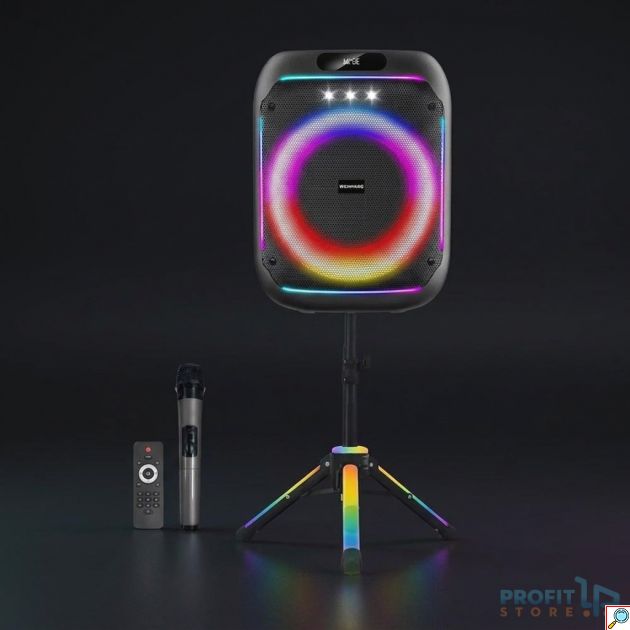 Ηχείο Karaoke - 60W Bluetooth Partybox με πολύχρωμο φωτισμό, 8″, βάση & ασύρματο μικρόφωνο
