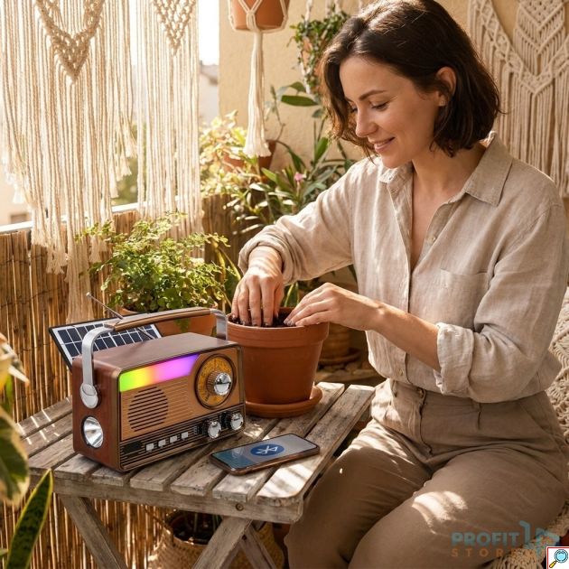 Ρετρό Bluetooth Ραδιόφωνο - Ηλιακή Φόρτιση, RGB Φωτισμός & Φακός - FM/AM/SW, USB/TF, Φορητό Ηχείο για Κάμπινγκ & Σπίτι