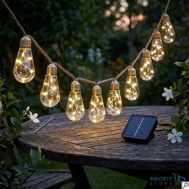 Ηλιακή Γιρλάντα LED 7,8m με 16 Λαμπάκια - Ζεστός εξωτερικός φωτισμός - Τηλεχειριστήριο, 8 λειτουργίες, IP65
