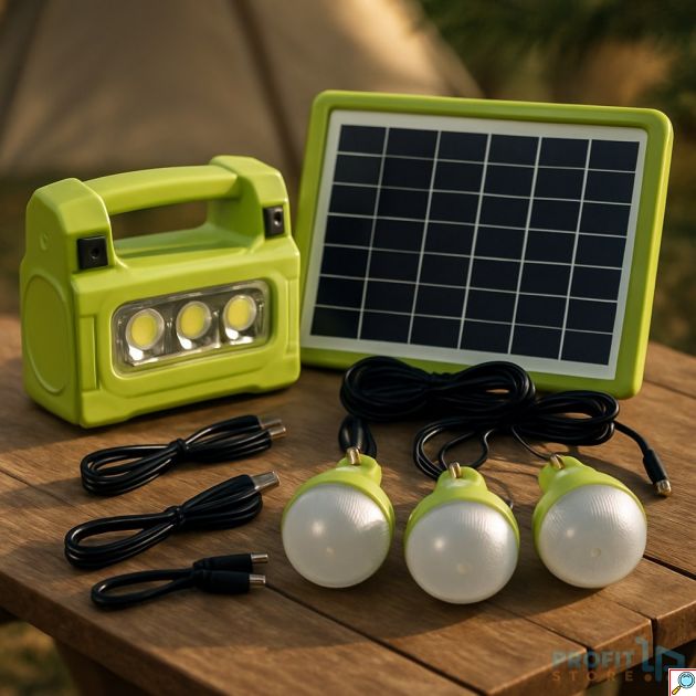 Ηλιακό Σύστημα Φωτισμού GD-8989S - 3 LED λάμπες & φορητό ηλιακό πάνελ για κάμπινγκ και διακοπές ρεύματος