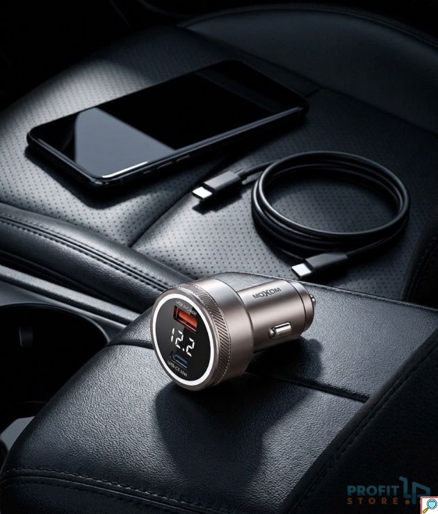 Φορτιστής Αυτοκινήτου MOXOM MX-VC54 120W – Super Fast Charging με 3 Θύρες & Ψηφιακή Οθόνη - USB-A/C, 45W+45W+30W, Ενδείξεις Τάσης