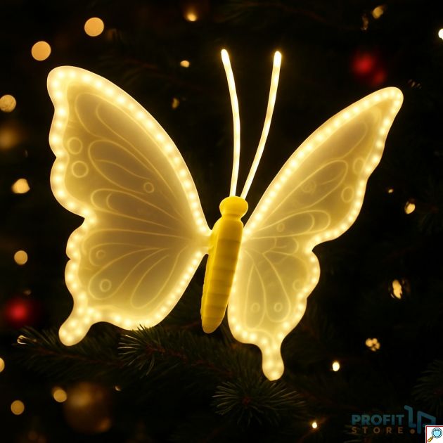 Χριστουγεννιάτικη Φωτιζόμενη Πεταλούδα LED 40cm Διακοσμητική με Θερμό Λευκό Φως - Για Δέντρο & Εσωτερικούς Χώρους, Λειτουργεί με Μπαταρίες