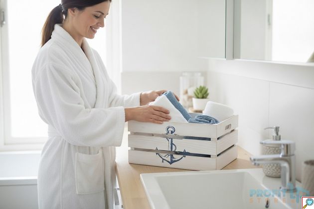 Σετ 4 Ξύλινα Καλάθια Αποθήκευσης - Λευκά με Ναυτικό Στυλ