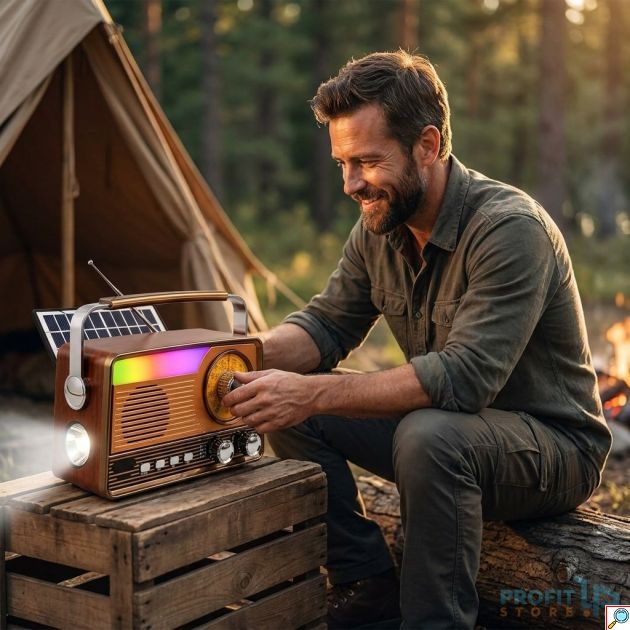 Ρετρό Bluetooth Ραδιόφωνο - Ηλιακή Φόρτιση, RGB Φωτισμός & Φακός - FM/AM/SW, USB/TF, Φορητό Ηχείο για Κάμπινγκ & Σπίτι