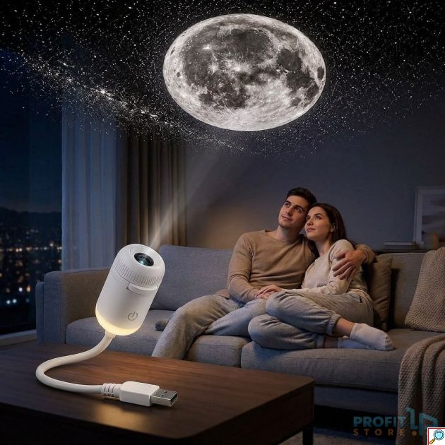 Galaxy Projector LED 2 σε 1 - Προβολή Σελήνης & Φωτιστικό Νυκτός USB με Περιστροφή 360° - Ατμοσφαιρικός Φωτισμός για Χαλάρωση & Διακόσμηση