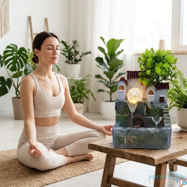 Διακοσμητικό Συντριβάνι με LED & Τροχό Νερού 33 cm - Zen Ατμόσφαιρα