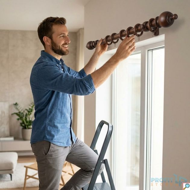 Ξύλινο Μονό Κουρτινόξυλο 180cm - Κομψή Καφέ Απόχρωση