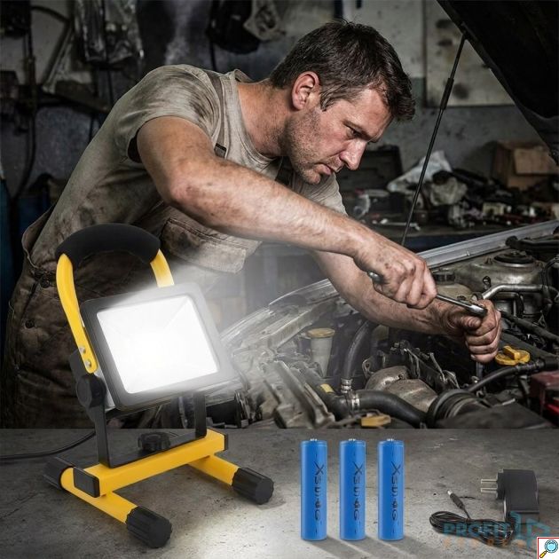 Επαναφορτιζόμενος Προβολέας Εργασίας LED 50W – Φορητός, με Βάση Στήριξης & Φορτιστή