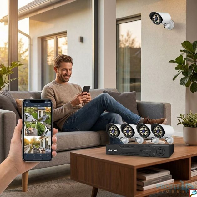 Σετ Κάμερες Ασφαλείας CCTV - 4 Κάμερες AHD 1080P με DVR - Νυχτερινή Όραση, IP66 Αδιάβροχες, Απομακρυσμένη Πρόσβαση, Intercom