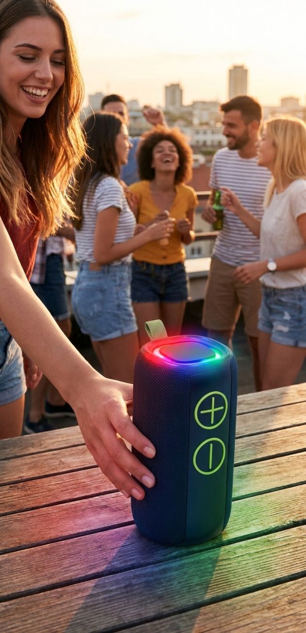Ασύρματο Ηχείο Bluetooth KIMISO KMS-349 – Στερεοφωνικός Ήχος 10W & Φωτισμός RGB LED - Φορητό, Επαναφορτιζόμενο, Hands-Free