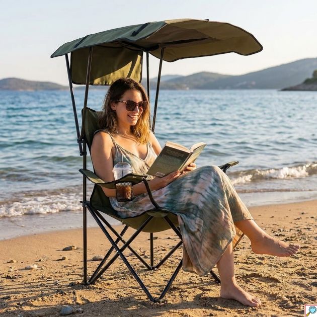 Πτυσσόμενη Καρέκλα Κάμπινγκ με Τέντα – Με Ποτηροθήκη & Σκελετό Αλουμινίου | Ιδανική για Ψάρεμα, Παραλία, Εκδρομές, Ύφασμα Oxford, Τσάντα Μεταφοράς
