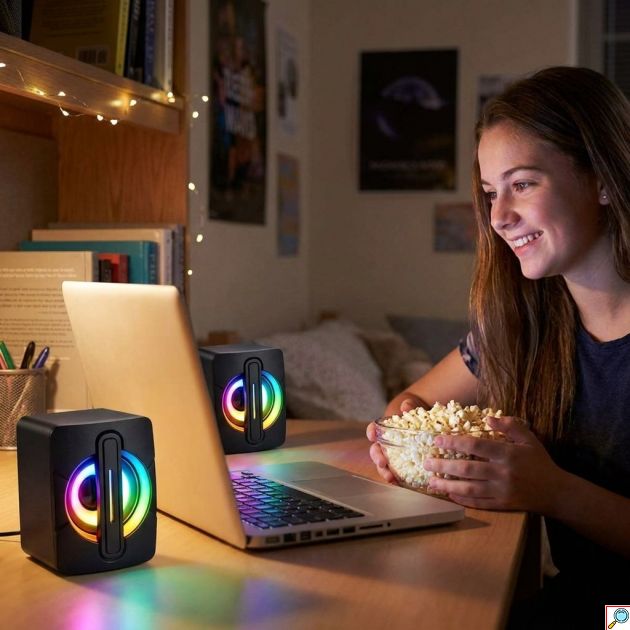 Ηχεία Υπολογιστή 6W με RGB LED - Compact Στερεοφωνικός Ήχος για Gaming & Εργασία - Τροφοδοσία USB, Plug & Play Σύνδεση
