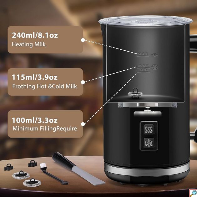 Αφρογαλιέρα Aigostar 500W για Ζεστό & Κρύο Αφρό – 4 Λειτουργίες, Cappuccino, Latte, Σοκολάτα - Αυτόματη, Αντικολλητική, Χωρητικότητα 300ml